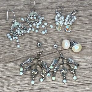 Bundle of 4 Pairs Vintage Pearl and Silver Earrings